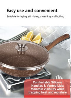 HK 23-piece Kitchen Cookware Set, Casserole Set And Frying Pan, With Non-stick Cookware Set, Glass Lid, Pfoa-free 16cm Mmilk Pan + 20-24-28cm Casserole + 28cm Wok + 32cm Double-sided Frying Pan + 10 Kichen Item(Brown）  - Image 3