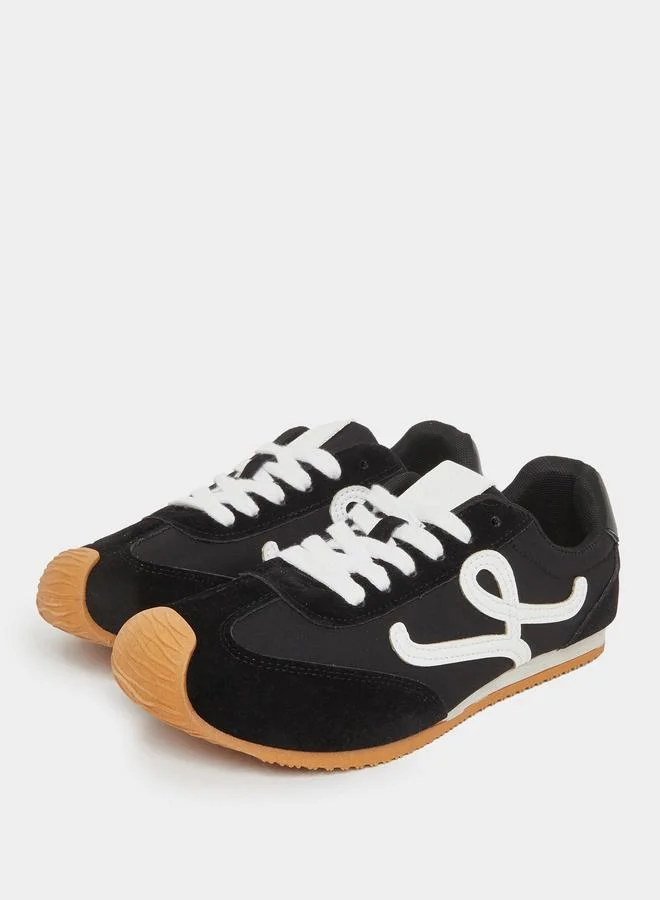 Styli Styli Suede Look Logo Detail Lace Up Sneakers