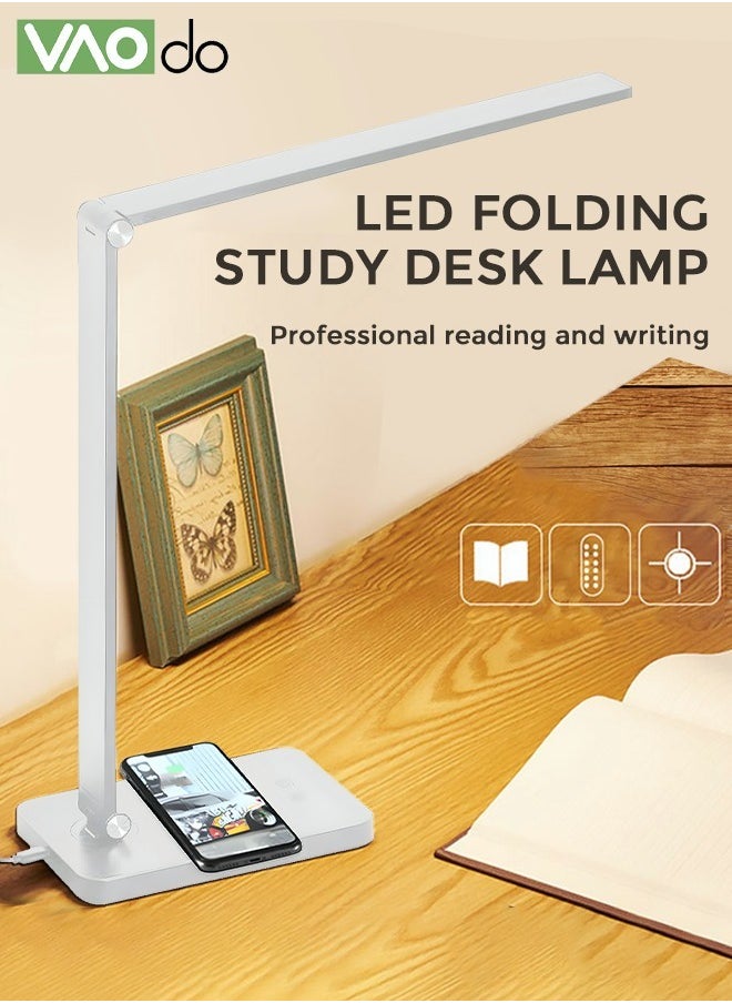 فاو دو - مصباح مكتبي LED مع منفذ شحن USB قابل للتحكم باللمس ، مصباح مكتبي منزلي ، مصباح طاولة قراءة مشرق ، 3 ألوان ، ضوء عين حديث ، ضوء طبيعي ، مهمة أبيض - Image 1