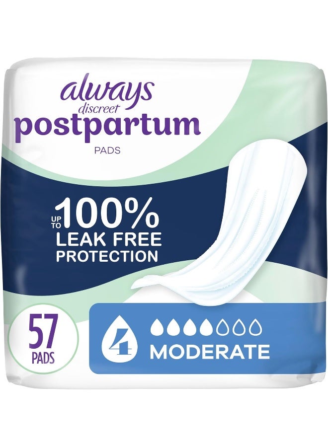 Always Discreet Postpartum Incontinence Pads, Moderate Absorbency, 57 Ct - Image 1