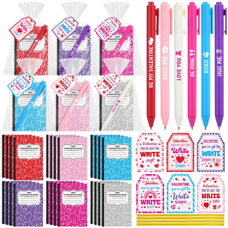 Pajean 96 Pcs Valentine's Day Stationery Set 24 Valentine's Day Notebooks with 24 Pens 24 Cards 24 Gifts Bags for Home Valentines Exchange Gifts School Classroom Office Party Favors Supplies - Image 1