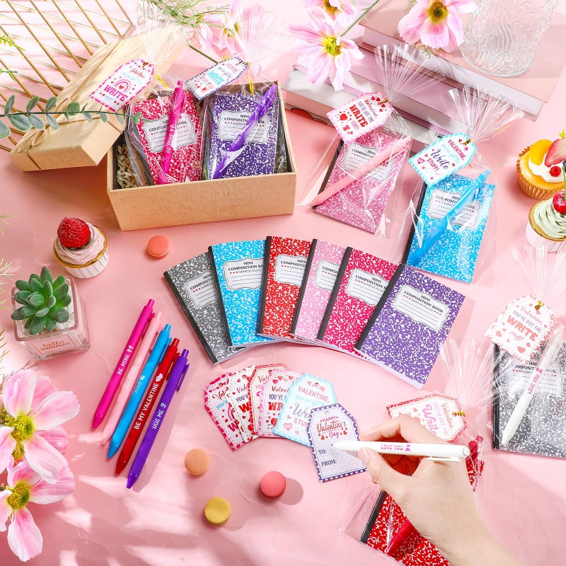 Pajean 96 Pcs Valentine's Day Stationery Set 24 Valentine's Day Notebooks with 24 Pens 24 Cards 24 Gifts Bags for Home Valentines Exchange Gifts School Classroom Office Party Favors Supplies - Image 4