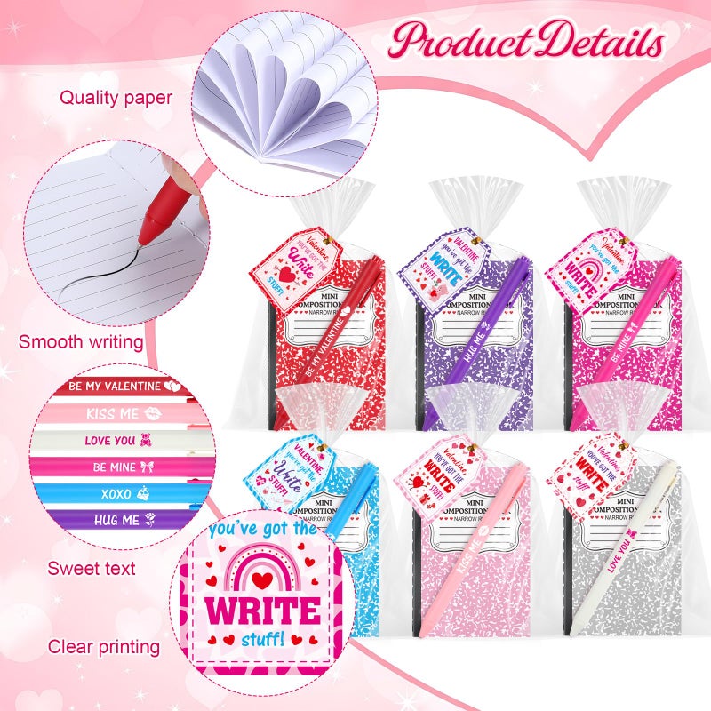 Pajean 96 Pcs Valentine's Day Stationery Set 24 Valentine's Day Notebooks with 24 Pens 24 Cards 24 Gifts Bags for Home Valentines Exchange Gifts School Classroom Office Party Favors Supplies - Image 3
