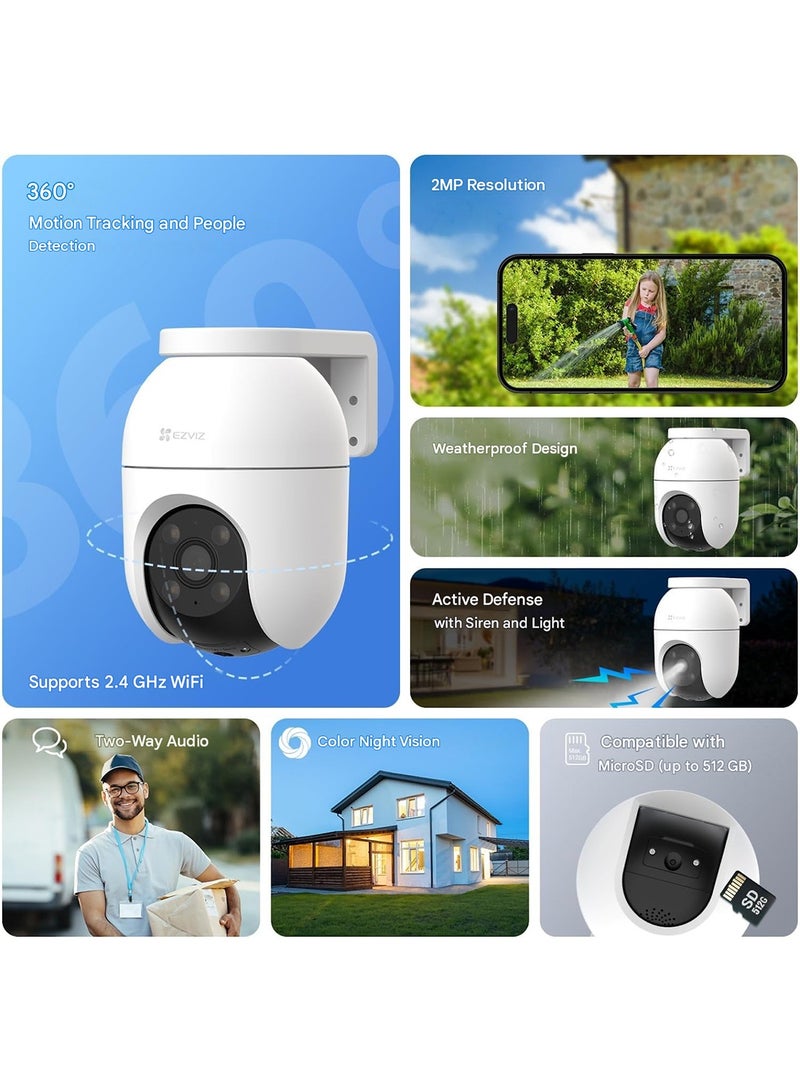 EZVIZ C8C 1080P Full Hd WiFi Security Camera Outdoor Pan/Tilt Zoom 360° Visual Coverage Color Night Vision IP65 Waterproof Motion Detection Support 256 Gb SD Card - Image 2