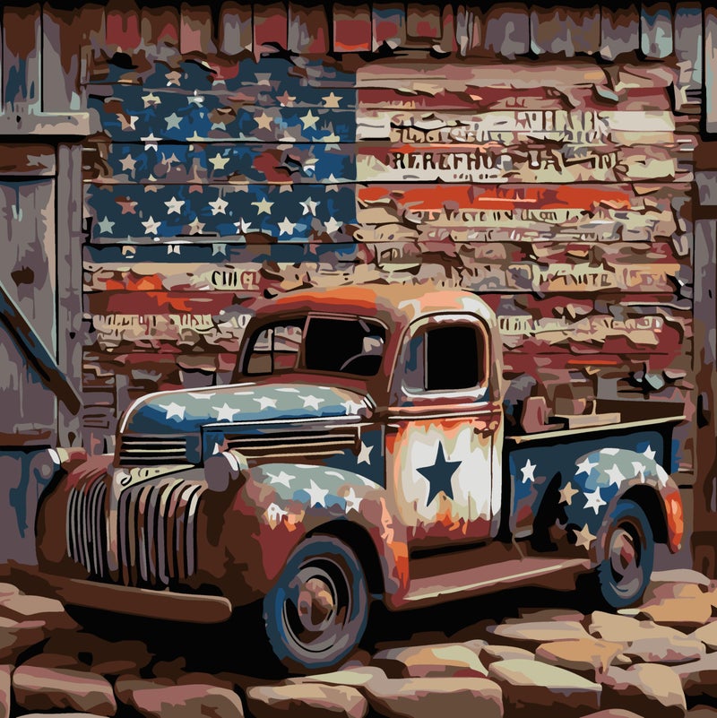 CHWGLFGG Vintage Truck Paint by Numbers Kit for Adults On CanvasDIY Easy Adult Paint by Number Kits American FlagPaint by Color Acrylic Paint Painting Home Wall Decor 16x16inch Without Frame - Image 2