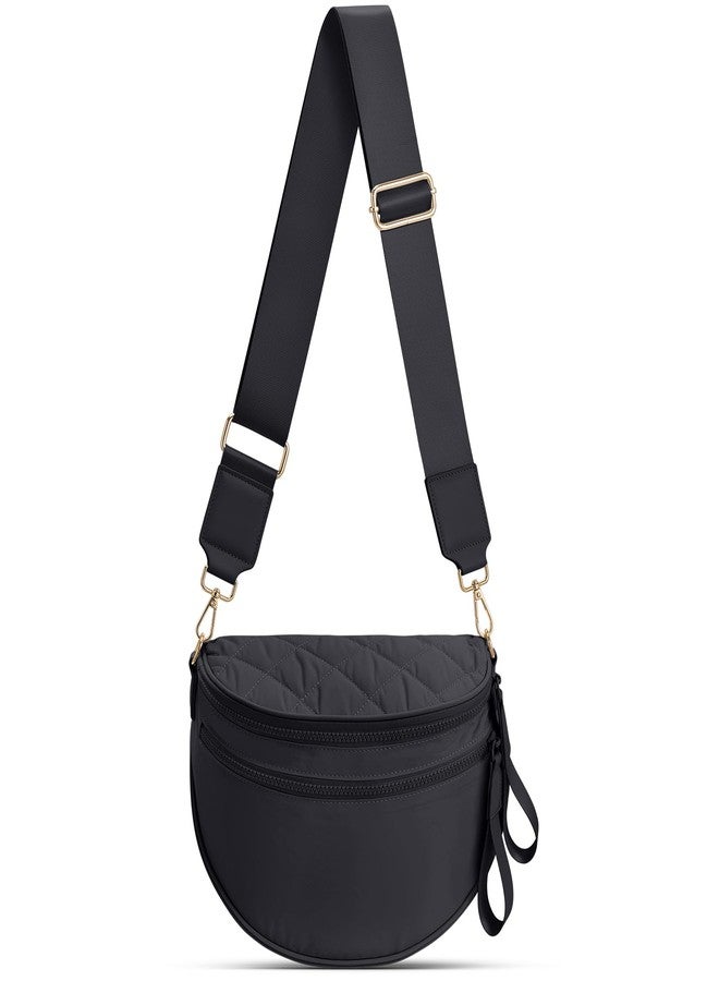 oscaurt Puffy Crossbody Bag Bum Bag for Women Spacious Cross Body Travel Purse Quilted Shoulder Handbag, Black, 12.2 x 5.51 x 8.66 inches - Image 1