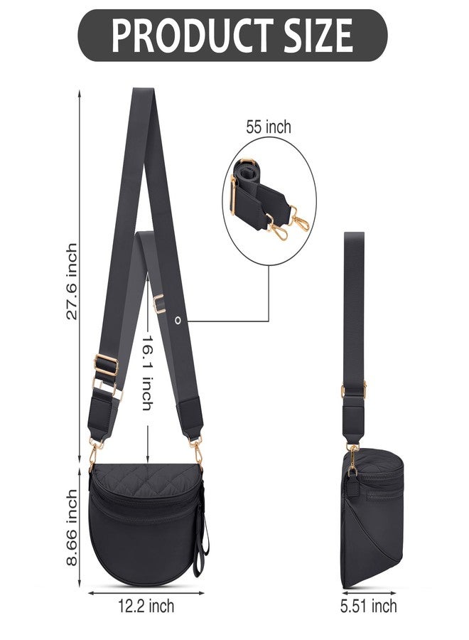 oscaurt Puffy Crossbody Bag Bum Bag for Women Spacious Cross Body Travel Purse Quilted Shoulder Handbag, Black, 12.2 x 5.51 x 8.66 inches - Image 3