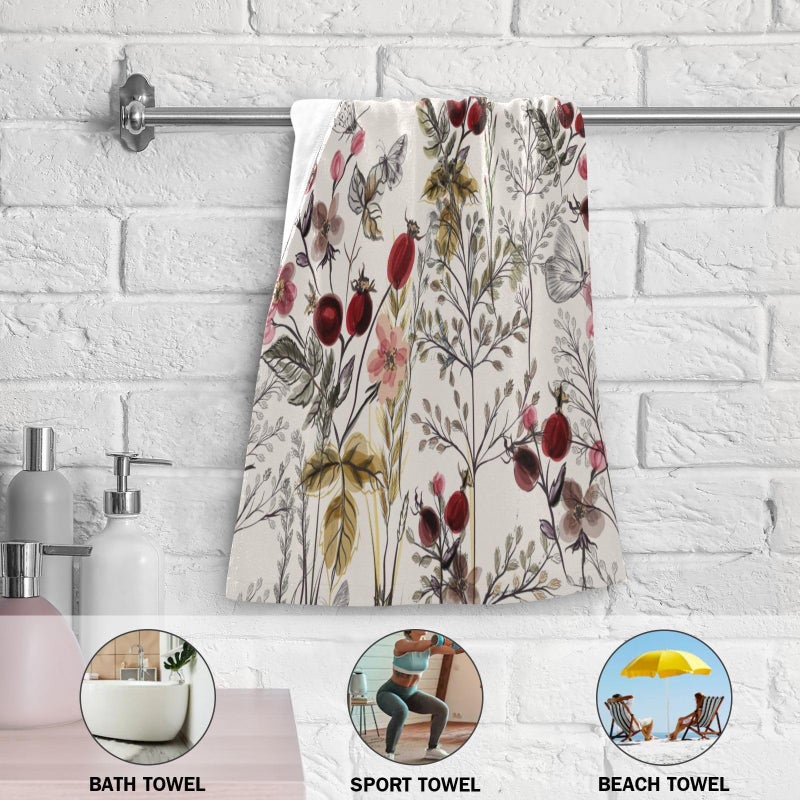HATESAH 2 Pack Vintage Floral Leaves Hand Towels for Bathroom,Soft Absorbent Spring Burgundy Red Wildflower Butterfly Decorative Guest Face Bathroom Towels,Quick Dry Farmhouse Kitchen Towels 14"x28" - Image 5