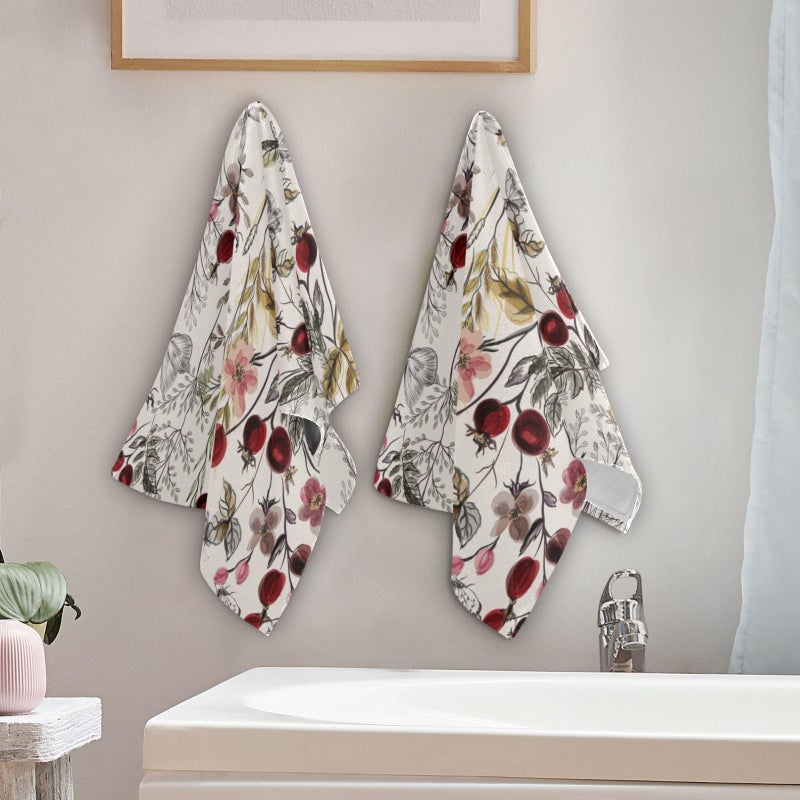 HATESAH 2 Pack Vintage Floral Leaves Hand Towels for Bathroom,Soft Absorbent Spring Burgundy Red Wildflower Butterfly Decorative Guest Face Bathroom Towels,Quick Dry Farmhouse Kitchen Towels 14"x28" - Image 3