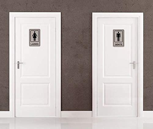 DEZIINE 1 Set Of Gents and Ladies(Vertical) Stainless Steel Self Adhesive Gents and Ladies Toilet or Restroom Signage Board Combo, 6x4-inch (Metallic) - Image 2