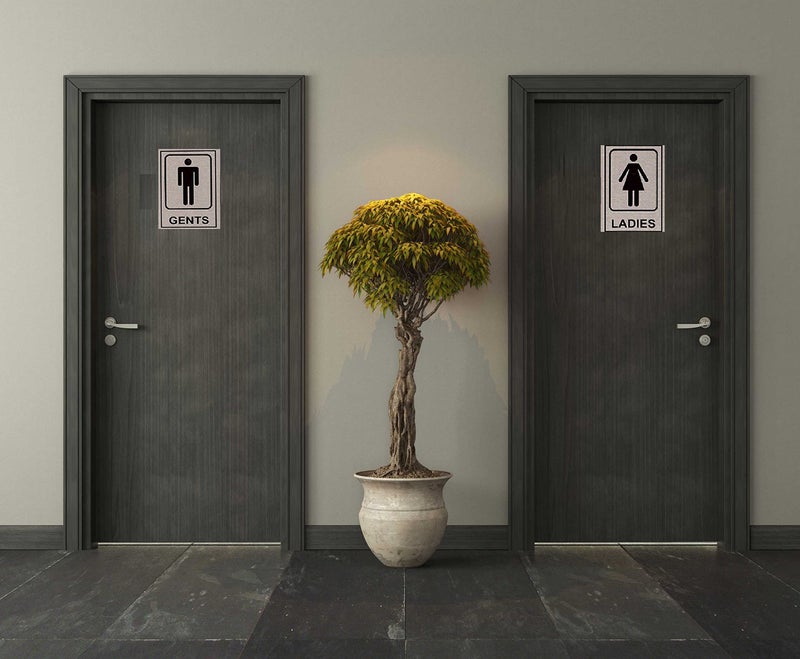 DEZIINE 1 Set Of Gents and Ladies(Vertical) Stainless Steel Self Adhesive Gents and Ladies Toilet or Restroom Signage Board Combo, 6x4-inch (Metallic) - Image 4