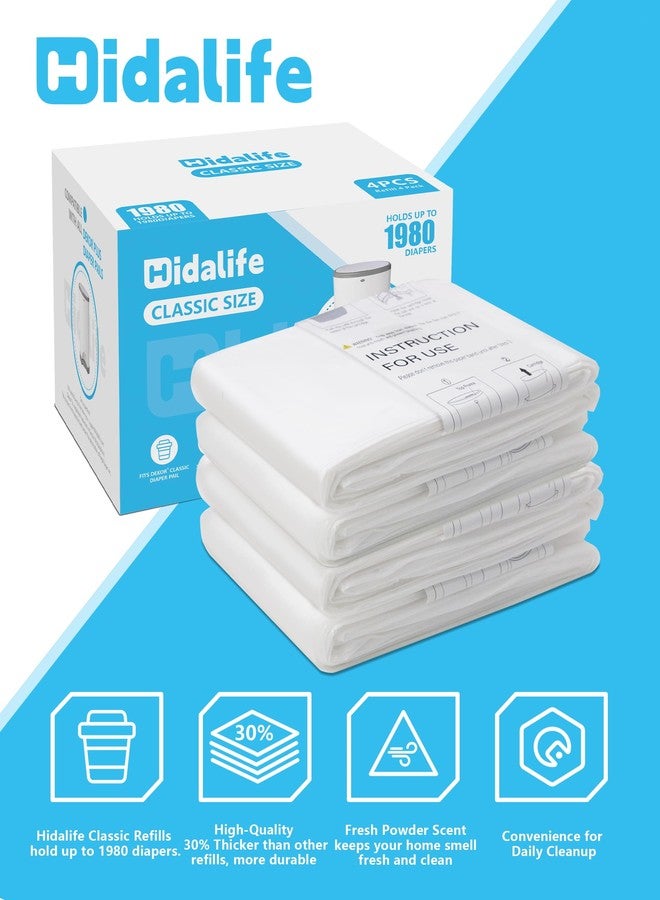 عبوات إعادة تعبئة HIDALIFE متوافقة مع دلاء حفاضات Dekor Classic، أكياس قمامة حفاضات للاستخدام مرة واحدة، بطانات إعادة تعبئة سميكة للغاية لدلاء الحفاضات، تتسع لما يصل إلى 1980 حفاضة (عبوة من 4 قطع) - Image 5