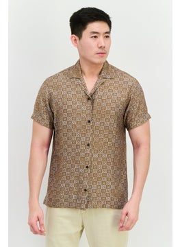 Jack Jones Men Comfort Fit Allover Printed Short Sleeves Casual Shirt, Sand Brown Combo  - Image 1