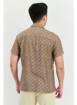 Jack Jones Men Comfort Fit Allover Printed Short Sleeves Casual Shirt, Sand Brown Combo  - Image 3