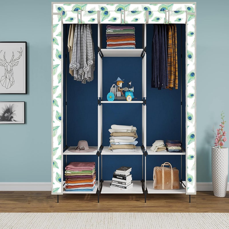 Whitecloud TRANSFORMING HOMES Whitecloud TRANSFORMING HOMES Printed Collapsible Wardrobe Almira for Clothes 2 Hanging Space 8 Shelves 1 Side Pocket NonWoven Fabric 100 GSM 30003 Peacock Blue  - Image 2