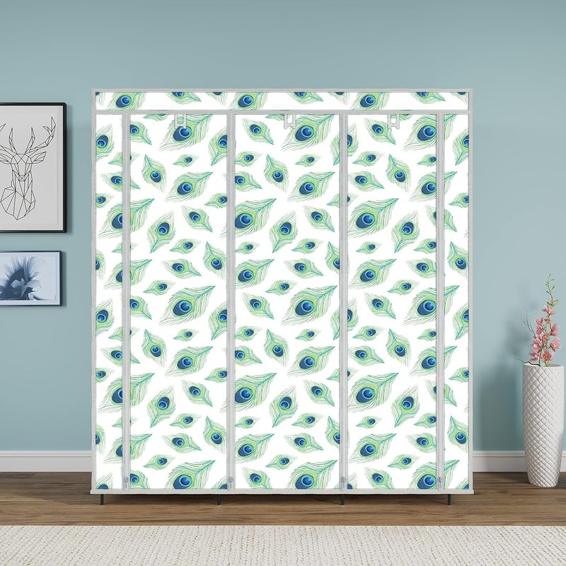 Whitecloud TRANSFORMING HOMES Whitecloud TRANSFORMING HOMES Printed Collapsible Wardrobe Almira for Clothes 2 Hanging Space 8 Shelves 1 Side Pocket NonWoven Fabric 100 GSM 30003 Peacock Blue  - Image 3