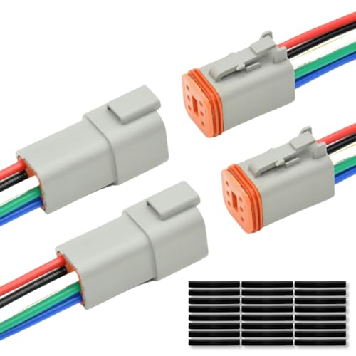ALFOCI 2 Set 6 Pin DT Deustch Waterproof Automotive Electrical Butt Connector with 16AWG 40105 600V Wires and Heat Shrink Tubes Connectors Kit for Car Truck Boat E 6Pin Wiring 2Pair - Image 1
