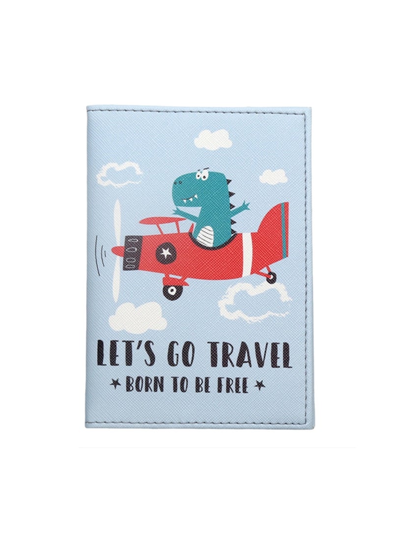 Blue Dinosaur Passport Holder Multifunctional PU Leather Travel Document and Card Organizer for Girls and Boys Travel Accessories - Image 1