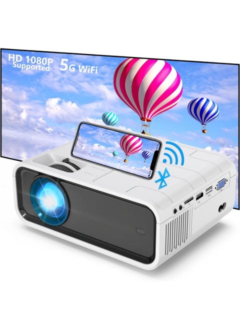 WiFi Movie Projector, HD 1080P, Bluetooth, Android 9.0, 550 ANSI Lumens, Portable & Compatible with PS5, iOS, Android, TV Stick - Ideal Home Theater & Gaming.