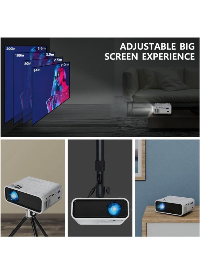 WiFi Movie Projector, HD 1080P, Bluetooth, Android 9.0, 550 ANSI Lumens, Portable & Compatible with PS5, iOS, Android, TV Stick - Ideal Home Theater & Gaming.