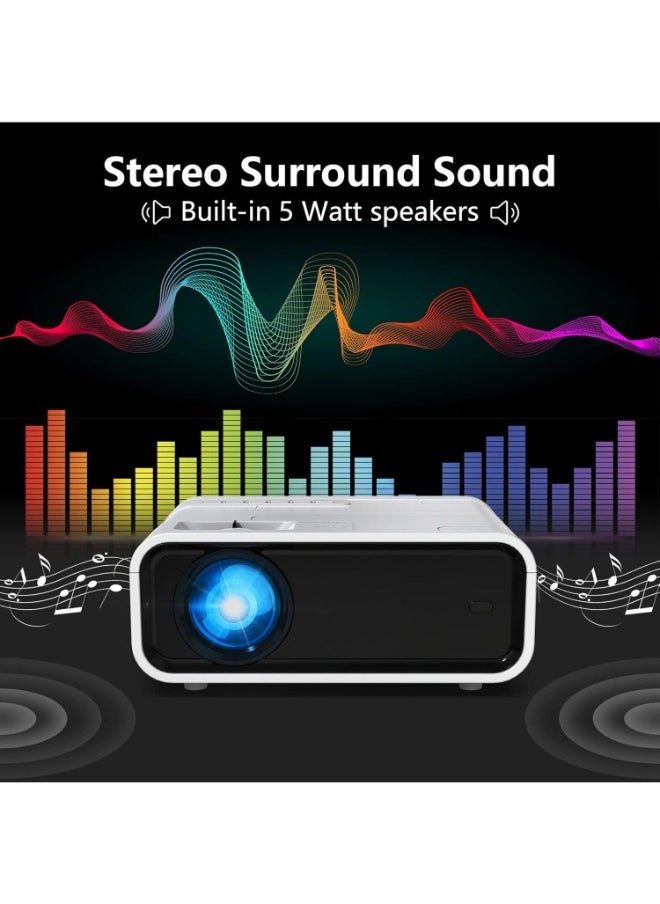 WiFi Movie Projector, HD 1080P, Bluetooth, Android 9.0, 550 ANSI Lumens, Portable & Compatible with PS5, iOS, Android, TV Stick - Ideal Home Theater & Gaming.