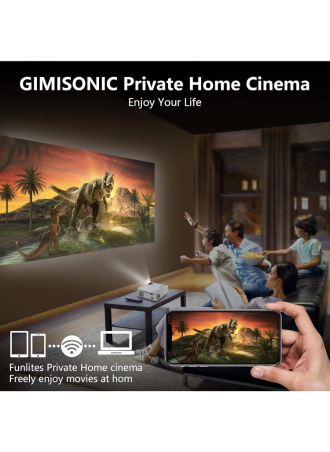 WiFi Movie Projector, HD 1080P, Bluetooth, Android 9.0, 550 ANSI Lumens, Portable & Compatible with PS5, iOS, Android, TV Stick - Ideal Home Theater & Gaming.