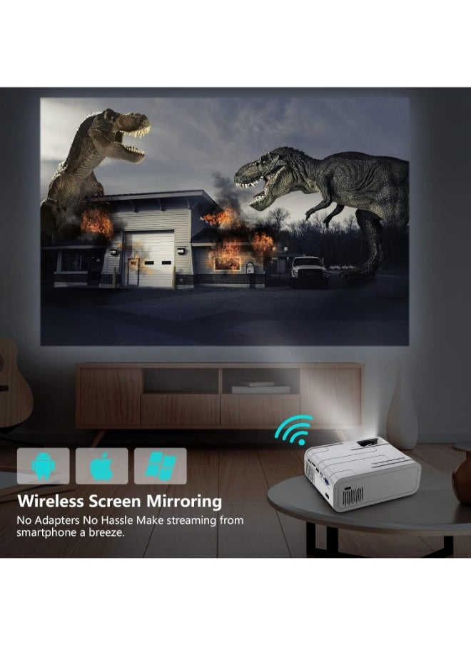 WiFi Movie Projector, HD 1080P, Bluetooth, Android 9.0, 550 ANSI Lumens, Portable & Compatible with PS5, iOS, Android, TV Stick - Ideal Home Theater & Gaming.