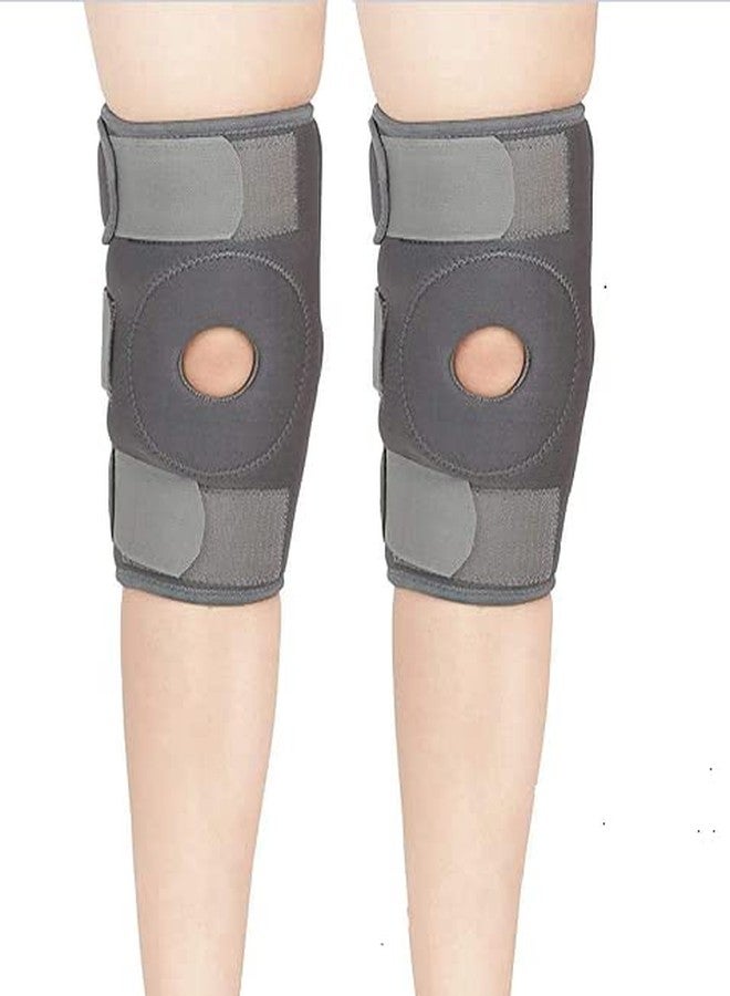 KUDIZE Open Patella Hinged Knee Brace for Knee Joint Pain Relief Functional Knee Support Cap Sleeve for Men & Women Ligament Tear Wraparound Stabilizer Grey (1 Pair / 2 Pcs) (M) - Image 1