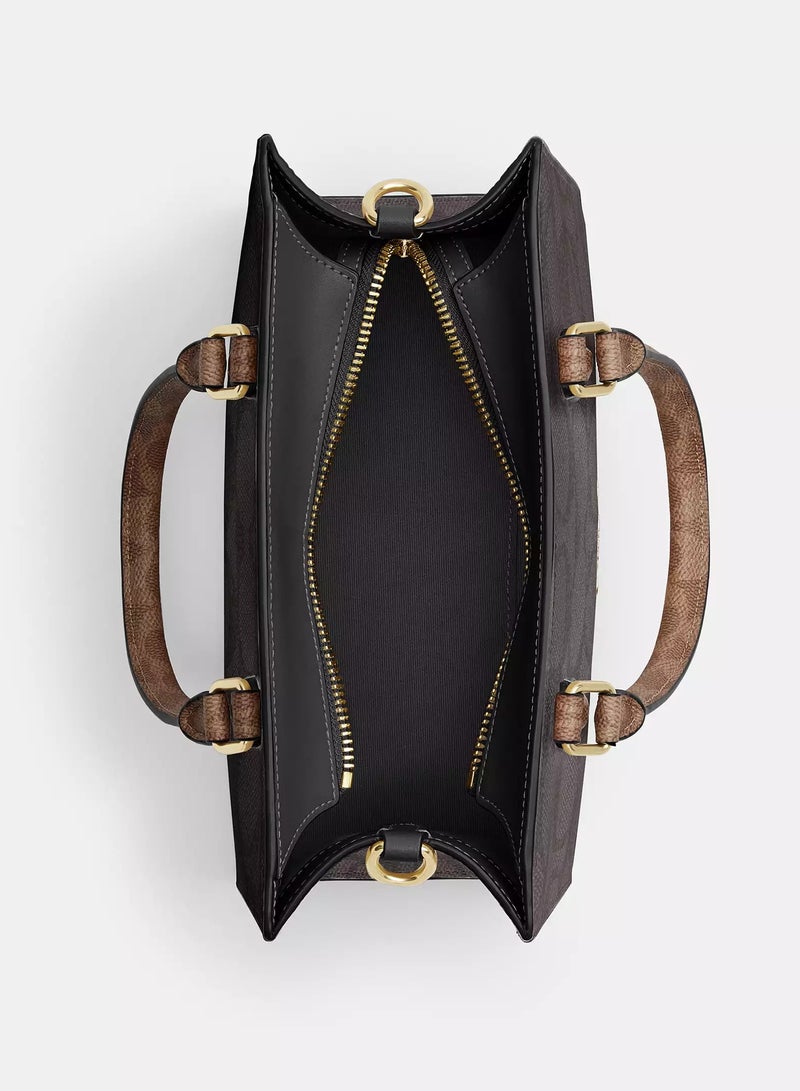 coachoutlet حقيبة توت صغيرة ماغي من كوتش في جلد مميز، حقيبة كتف نسائية، حقيبة عبر الجسم نسائية، حقيبة يد نسائية، حقيبة سفر نسائية، جوز الهند-أسود-25 سم - Image 5