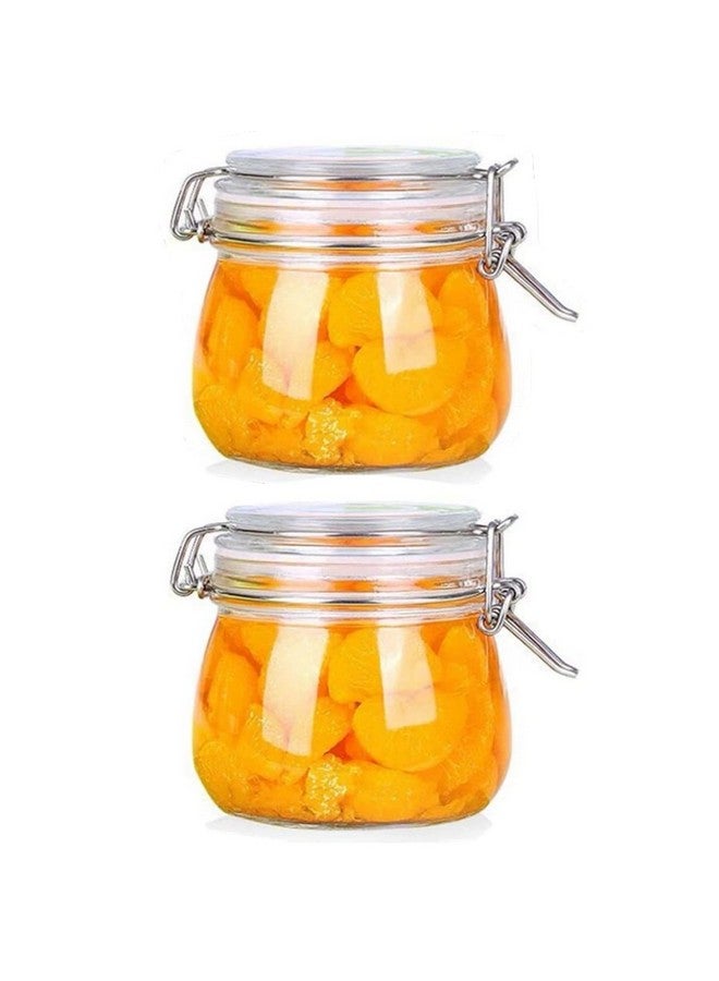 OLWICK أوعية تخزين زجاجية محكمة الإغلاق من أولويك 2 قطعة مع غطاء مشبك فولاذي وختم سيليكون/جرار زجاجية/أوعية تخزين المطبخ/وعاء بسكويت (مدور، 500 مل) - شفاف - Image 1