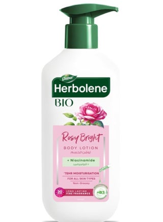 Click to see full view Dabur Herbolene Rosy Bright Body Lotion for All Skin Types - 400ml | 72H Moisture Care | Enriched with Niacinamide & Vitamin B3 | 30H Long Lasting Fine Fragrance | Non-Greasy