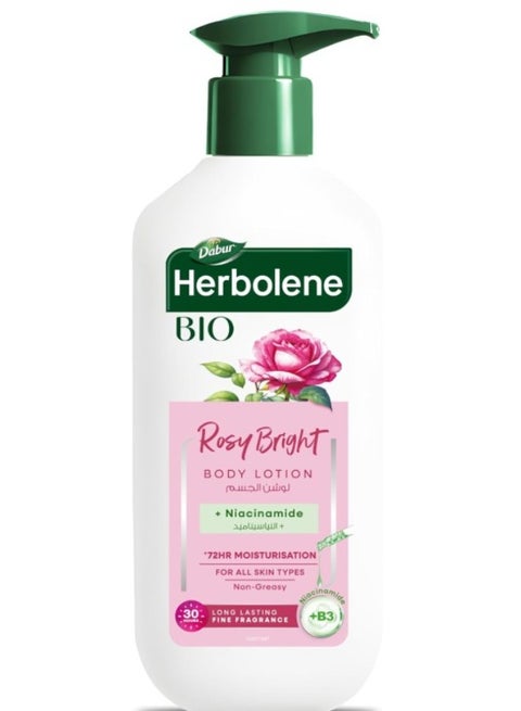 Click to see full view Dabur Herbolene Rosy Bright Body Lotion for All Skin Types - 400ml | 72H Moisture Care | Enriched with Niacinamide & Vitamin B3 | 30H Long Lasting Fine Fragrance | Non-Greasy