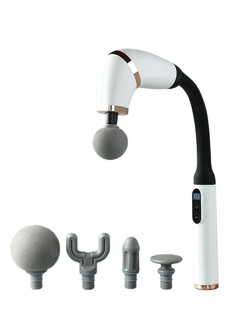 Massager with Extended Handle Revolutionary U-Shaped Back Massager For Pain Relief Deep Tissue Body Massage Hammer For Neck Shoulder Leg Reach Every Muscle with Ease , 6 speed intelligent variable , 4 professional level massage heads - White