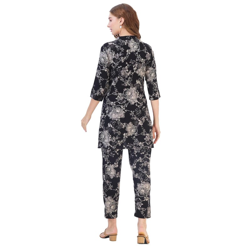 AV2 Store Women Cotton Maternity|Nursing|Feeding Printed Tunic & Bottom Coord Set Black Small 2426 - Image 2