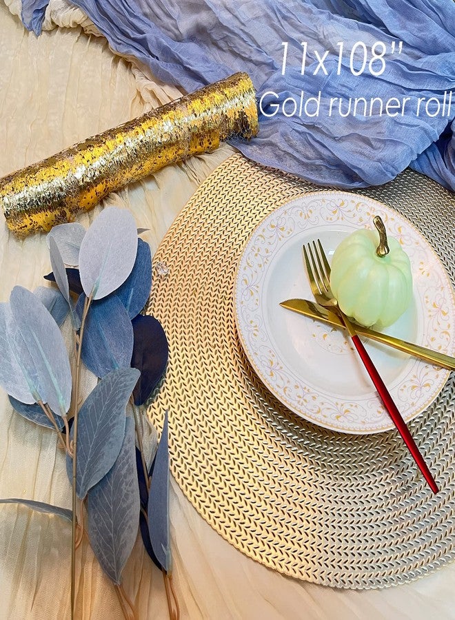 Herda 108" Gold Table Runner - Metallic Gold Tulle Party Decorations 9ft Sparkle Foil Mesh Centerpieces for Birthday, Wedding, Anniversary, Thanksgiving, Christmas,‌ Graduation Party Table Runner - Image 2