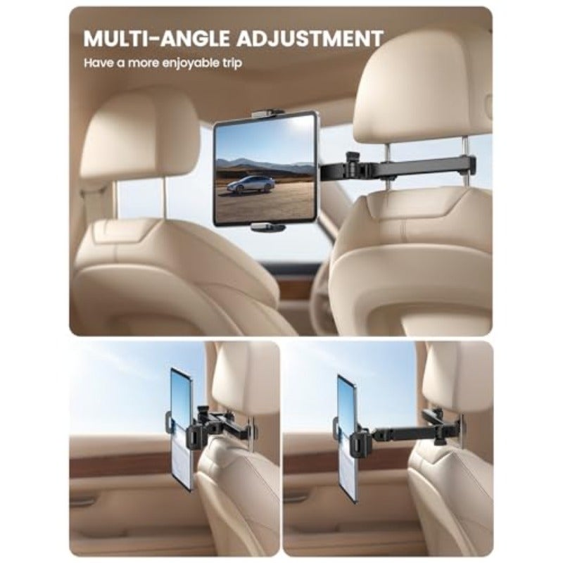 حامل لوحة شاشة السيارة للheadrest - ذراع ممتد قابل للتAdjustment لركن السيارة للرحلات الطويلة من أجل أجهزة لوحية من 4.7 إلى 11 إنش مثل iPad Pro وAir وMini وGalaxy وFire باللون الأسود - Image 3