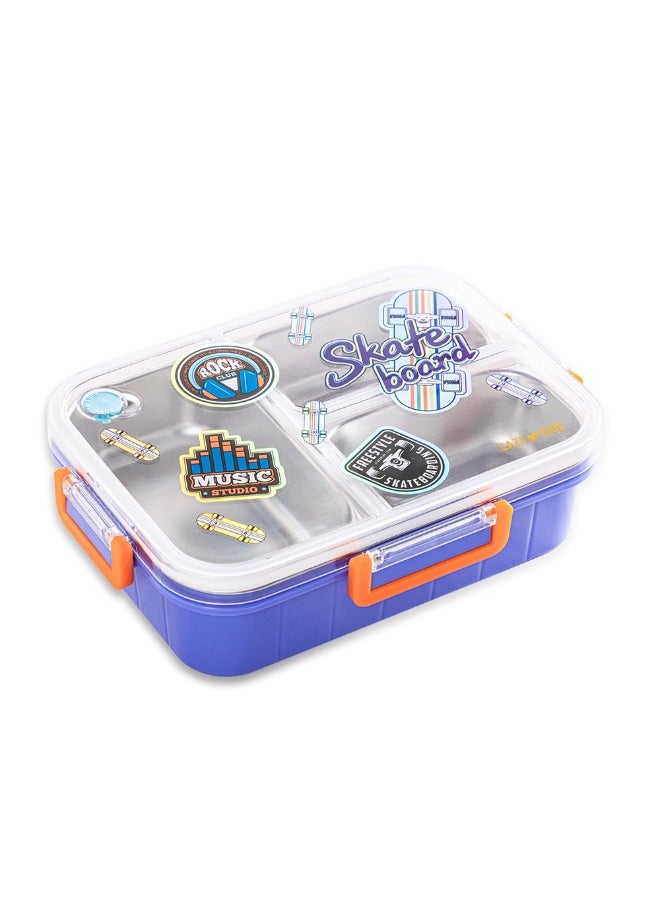 Eazy Kids Eazy Kids 3 Compartment Stainless Steel bento Lunch Box, 800ml w/ Lunch Bag - Skate Board Purple  - Image 5