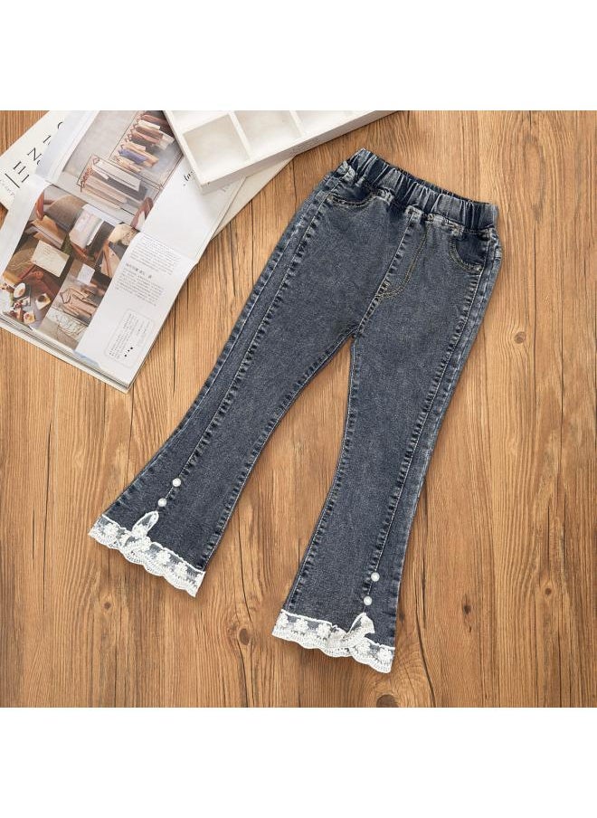 Generic - Children's Wear Girls' Jeans Spring, Summer And Autumn New Western Style Middle And Big Children's Casual All-match Girl Baby Children's Long Pants - Image 1