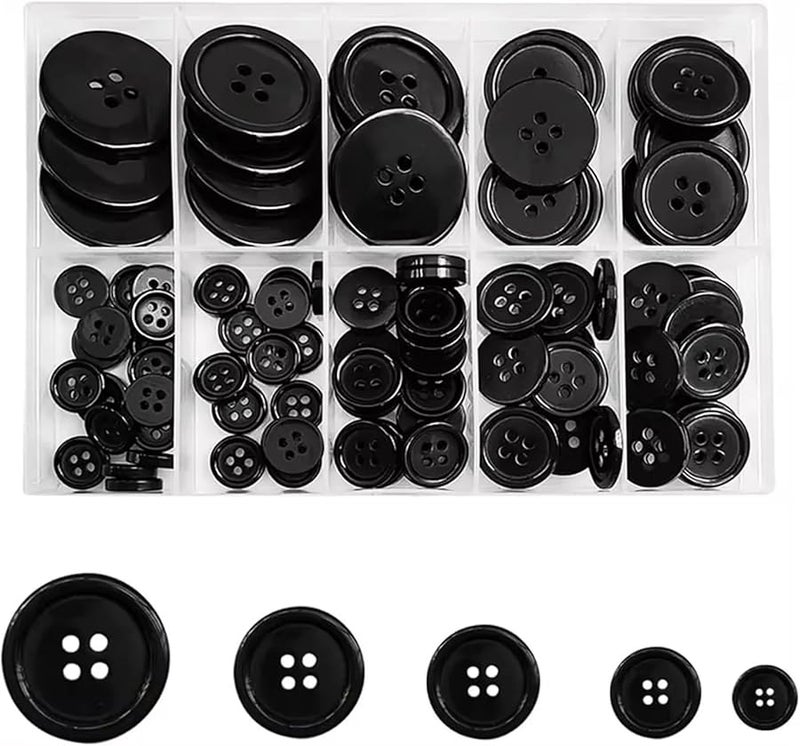 أزرار خياطة من الراتنج الأسود 400 قطعة مختلطة 5 أحجام 4 فتحات للحرف اليدوية لتزيين الملابس - Image 3