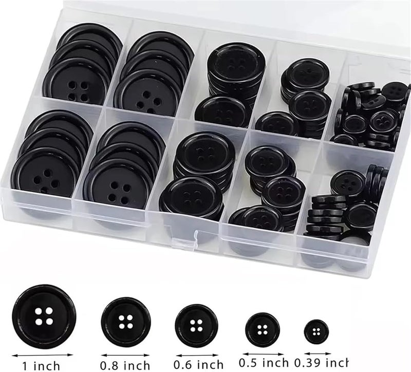 أزرار خياطة من الراتنج الأسود 400 قطعة مختلطة 5 أحجام 4 فتحات للحرف اليدوية لتزيين الملابس - Image 4