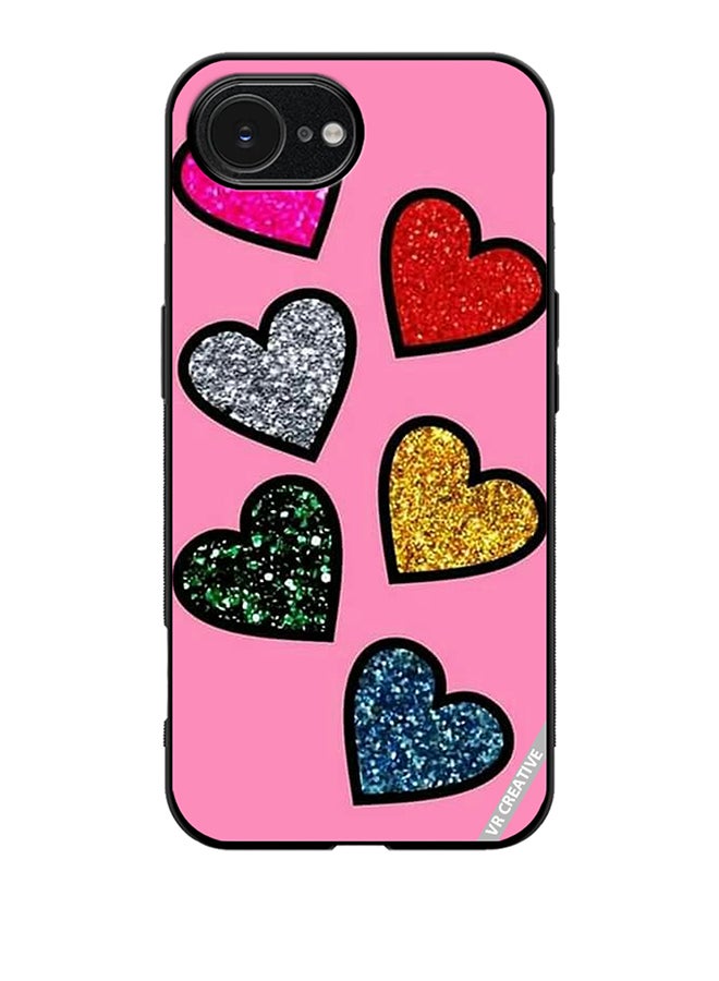 Protective Case Cover For Apple iPhone 16e Glitter Hearts In Pink Background Design Multicolour