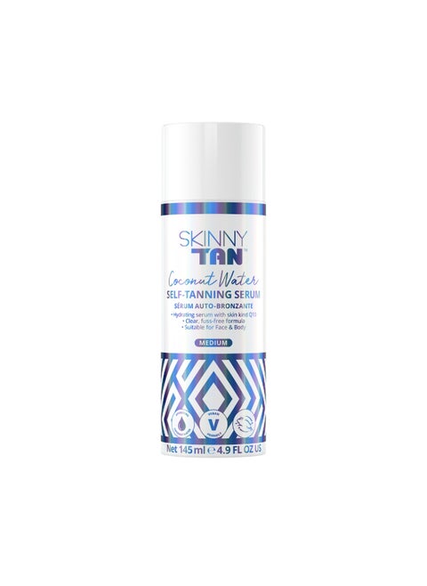 Skinny Tan Coconut Water Self Tanning Serum - Colorless, No Transfer, Clear Self Tanner with Vanilla Scent - Blends Easily and Hydrates Skin - Non Sticky and Fast Absorbing - Medium Self Tan - 4.9 oz