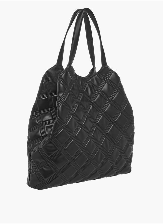 Flora Bella By Shoexpress Women Quilted Tote Bag with Detachable Strap and Snap Button Closure  - Image 4
