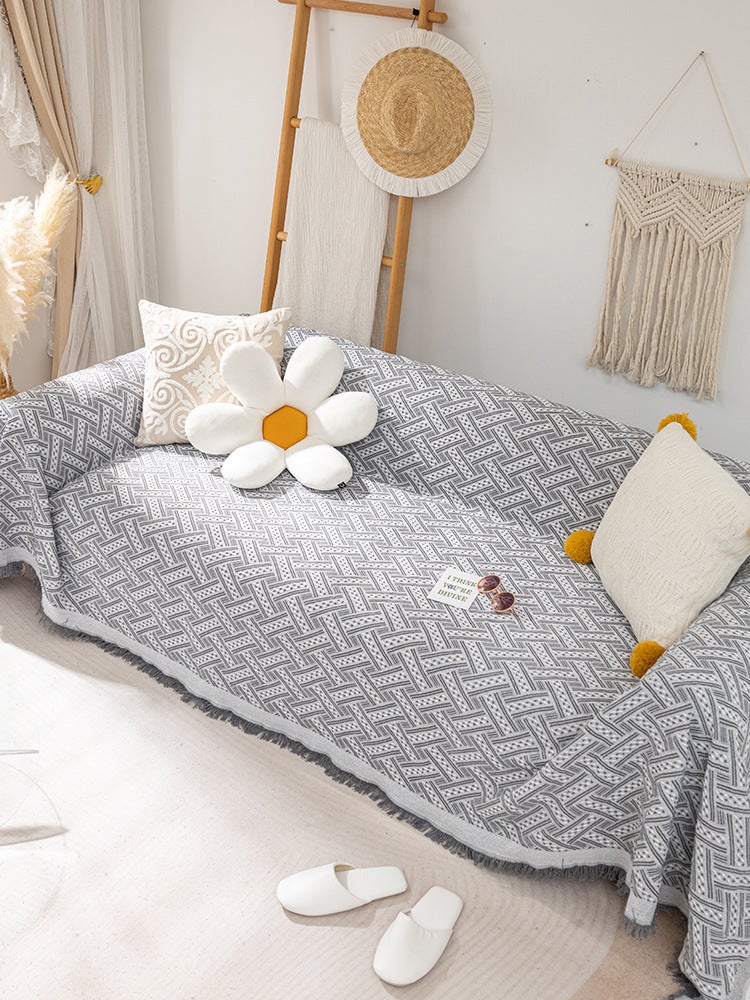 Knitted Universal Sofa Cover Nordic Ins Style T-grid-light gray [double-sided available | Three-year warranty]] 