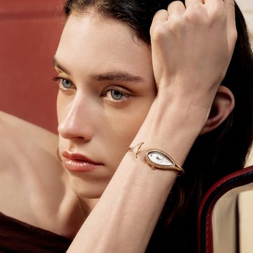 SAGA Mermaid Luxury Cuff Watch for Women Swiss Ronda Movement Danube Crystal Teardrop Case MotherofPearl Dial 3ATM Water Resistant Elegant Jewelry Gift for Slender Wrists - Image 3