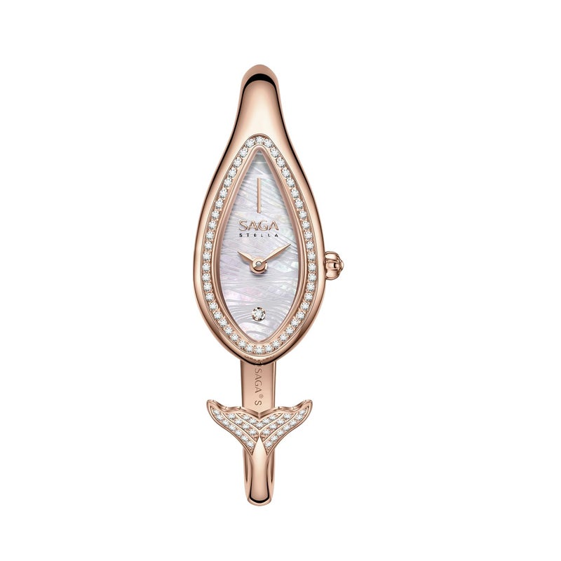 SAGA Mermaid Luxury Cuff Watch for Women Swiss Ronda Movement Danube Crystal Teardrop Case MotherofPearl Dial 3ATM Water Resistant Elegant Jewelry Gift for Slender Wrists - Image 2