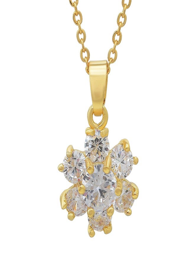 Memoir Gold plated CZ studded flower shaped stylish Fashion pendant Women Girls - Image 1