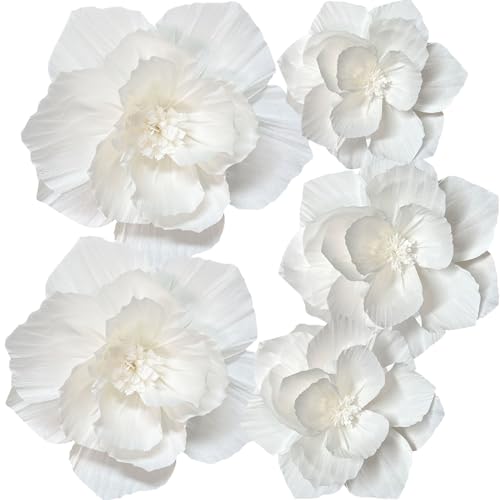 ANSOMO White Paper Flowers Artificial 3D Wall Décor Wedding Birthday Bridal Baby Shower Nursery Room Backdrop Table Centerpieces Party Decorations Supplies - Image 1