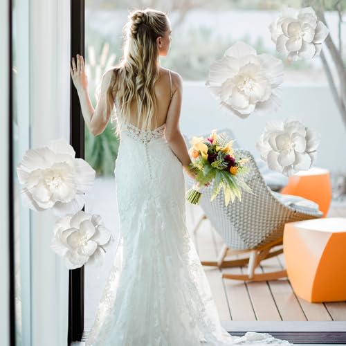 ANSOMO White Paper Flowers Artificial 3D Wall Décor Wedding Birthday Bridal Baby Shower Nursery Room Backdrop Table Centerpieces Party Decorations Supplies - Image 3