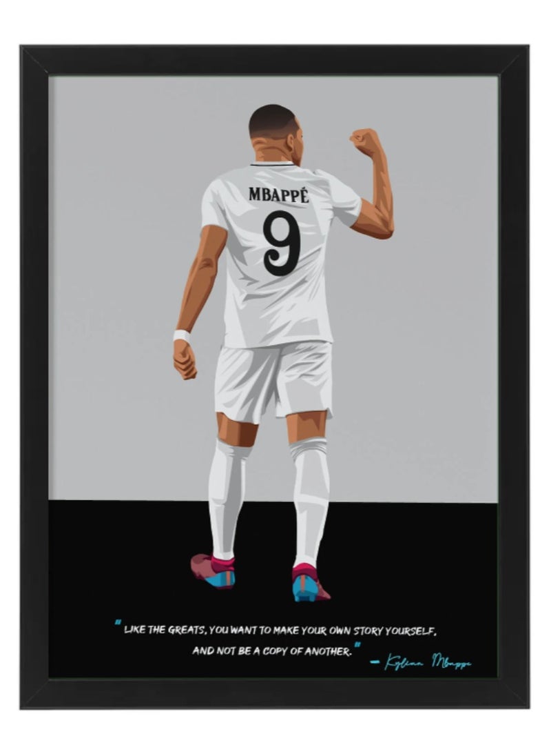 Mbappe Real Madrid Framed Poster 50x40cm - Football Memorabilia, Wall Art, Soccer Collectible, Gift for Fans